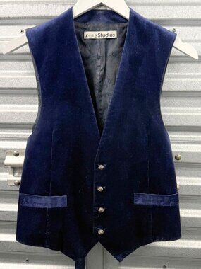 ACNE STUDIOS AW19 Dark Blue Cotton Blend Corduroy Paisley Back Waistcoat Vest S